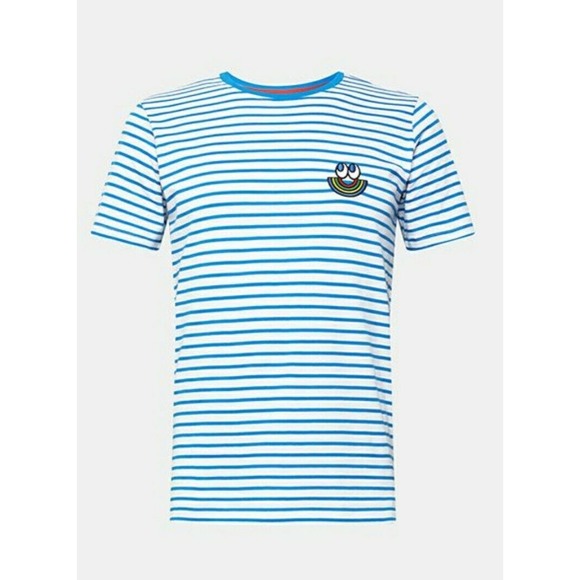 ESPRIT x Craig‎ Karl Striped Logo blue and white Logo patch T Shirt Size Small - Picture 1 of 7